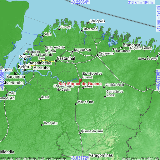 Topographic map of São Miguel do Guamá