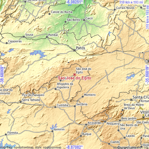 Topographic map of São José do Egito