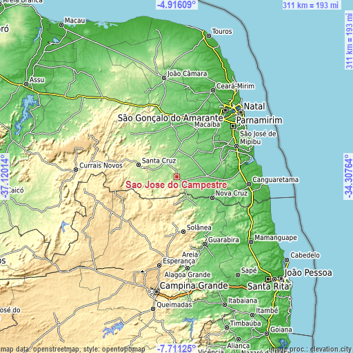 Topographic map of São José do Campestre