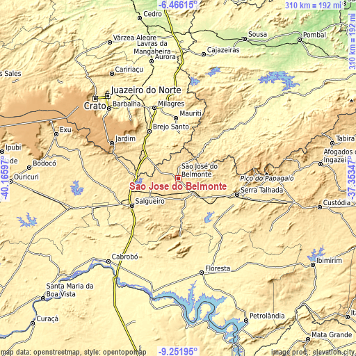 Topographic map of São José do Belmonte