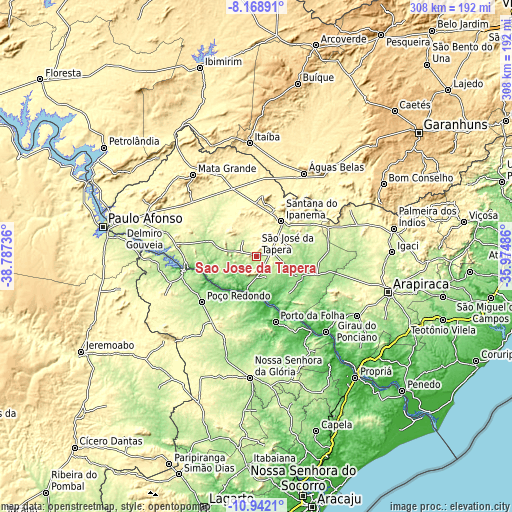 Topographic map of São José da Tapera