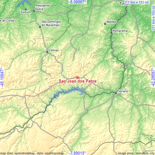 Topographic map of São João dos Patos