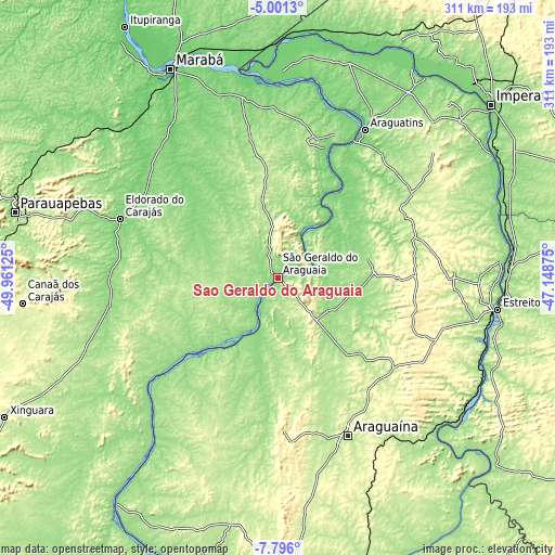 Topographic map of São Geraldo do Araguaia