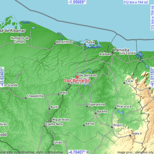 Topographic map of São Bernardo