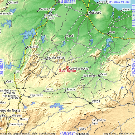 Topographic map of São Bento