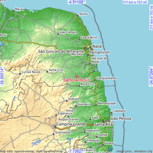 Topographic map of Santo Antônio
