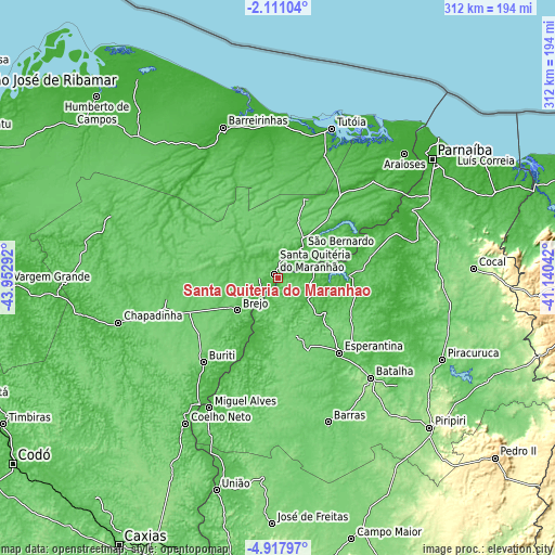 Topographic map of Santa Quitéria do Maranhão