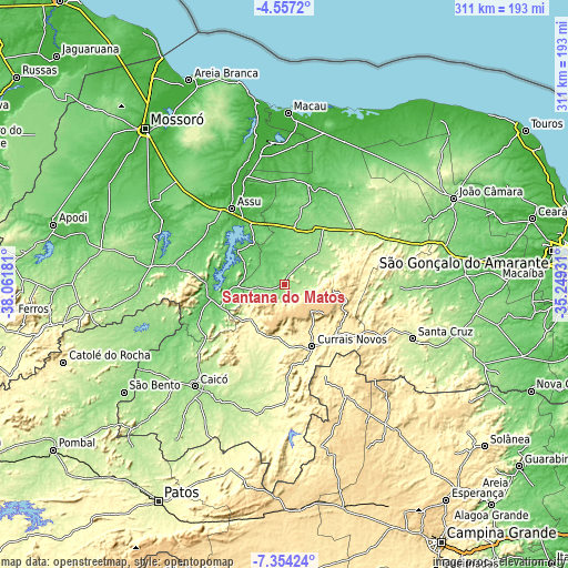 Topographic map of Santana do Matos