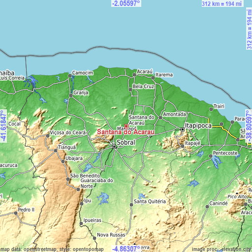 Topographic map of Santana do Acaraú