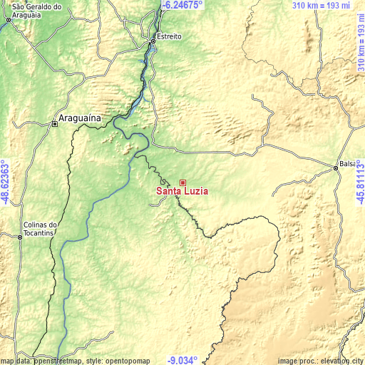 Topographic map of Santa Luzia