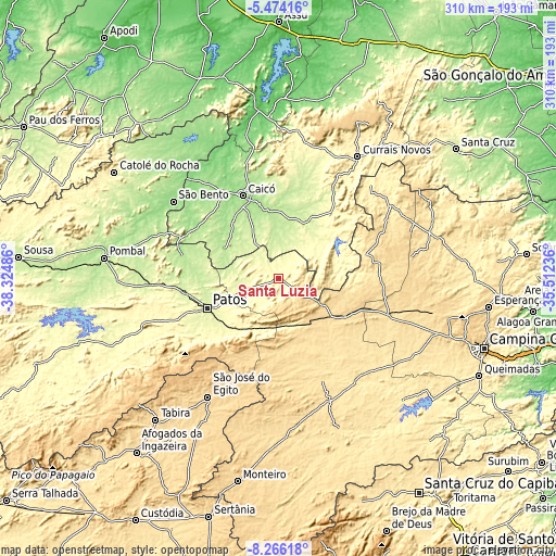 Topographic map of Santa Luzia