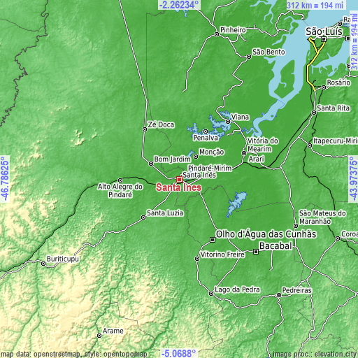 Topographic map of Santa Inês