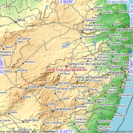 Topographic map of Santa Cruz do Capibaribe