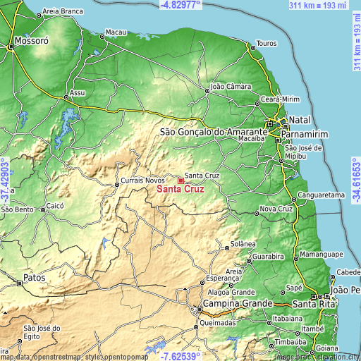 Topographic map of Santa Cruz