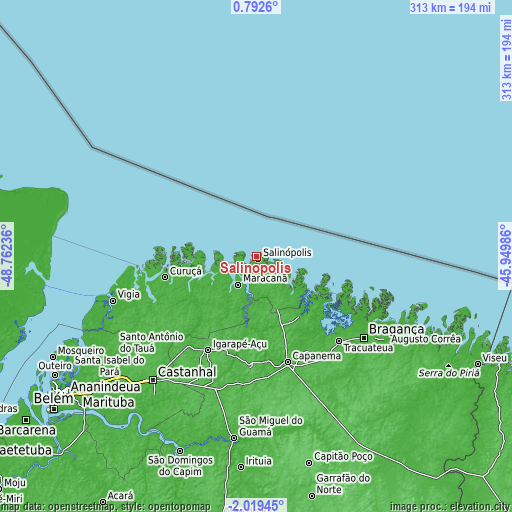 Topographic map of Salinópolis