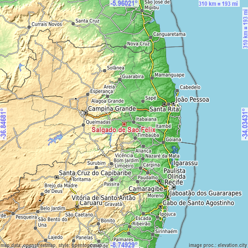 Topographic map of Salgado de São Félix