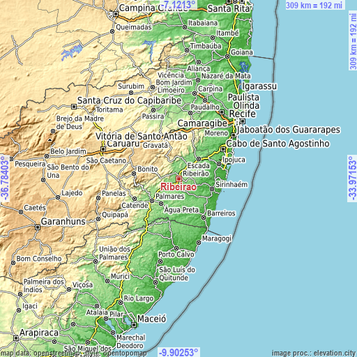 Topographic map of Ribeirão