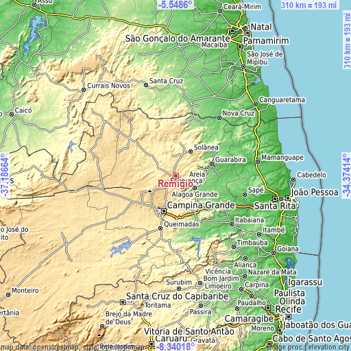 Topographic map of Remígio