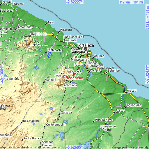 Topographic map of Redenção