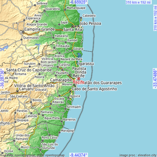 Topographic map of Recife