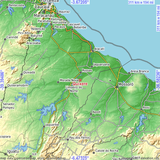 Topographic map of Quixeré