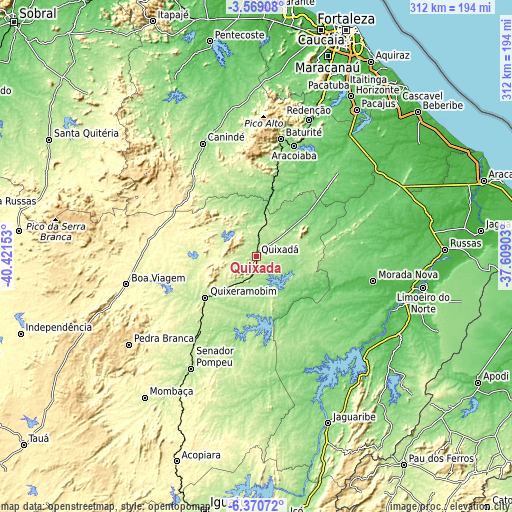 Topographic map of Quixadá