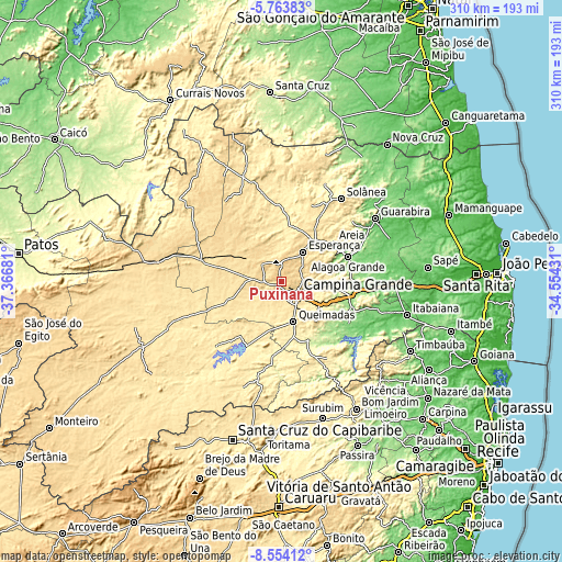 Topographic map of Puxinanã