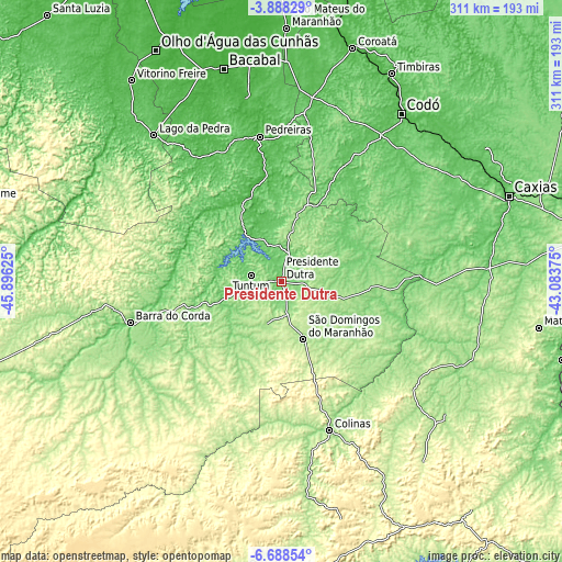 Topographic map of Presidente Dutra