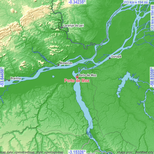 Topographic map of Porto de Moz