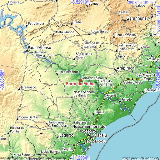 Topographic map of Porto da Folha