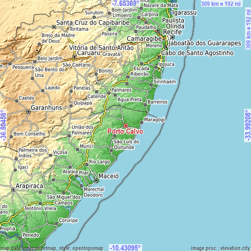Topographic map of Porto Calvo