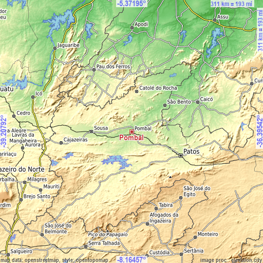 Topographic map of Pombal