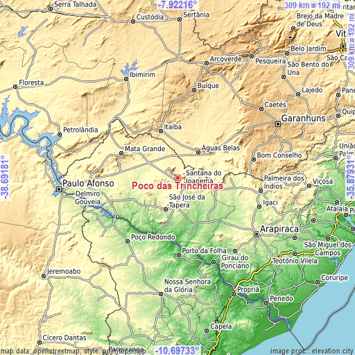 Topographic map of Poço das Trincheiras