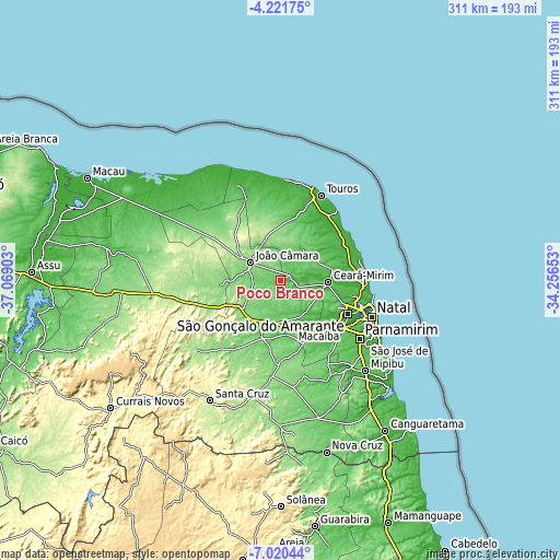 Topographic map of Poço Branco