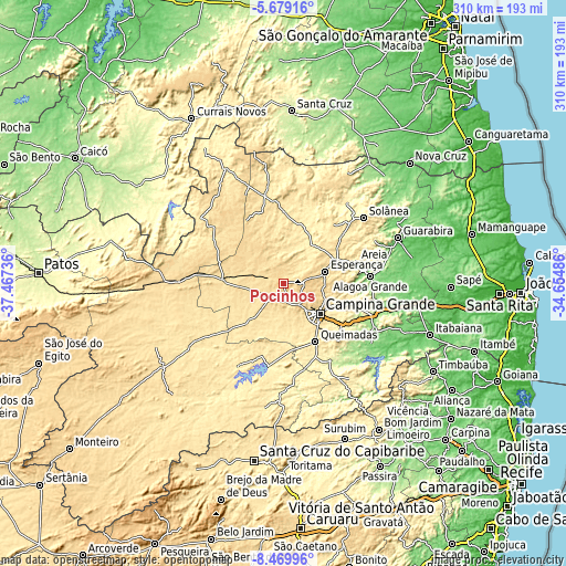 Topographic map of Pocinhos