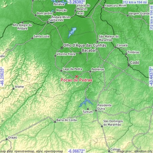 Topographic map of Poção de Pedras