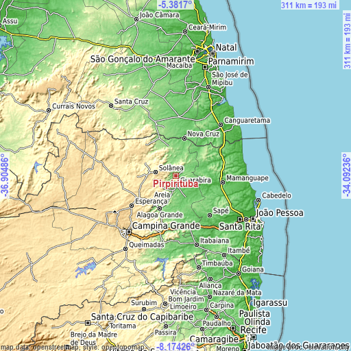 Topographic map of Pirpirituba