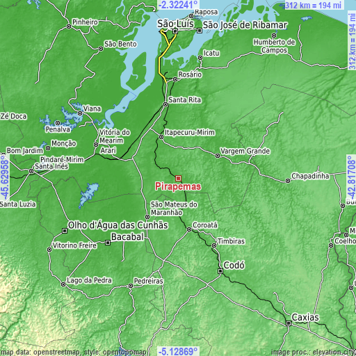 Topographic map of Pirapemas