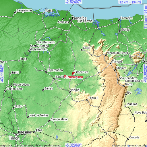 Topographic map of Piracuruca