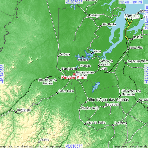 Topographic map of Pindaré Mirim