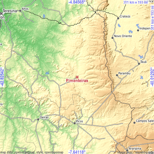 Topographic map of Pimenteiras