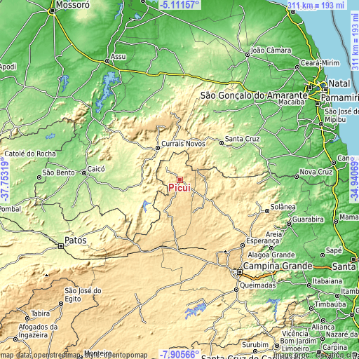 Topographic map of Picuí