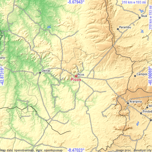 Topographic map of Picos