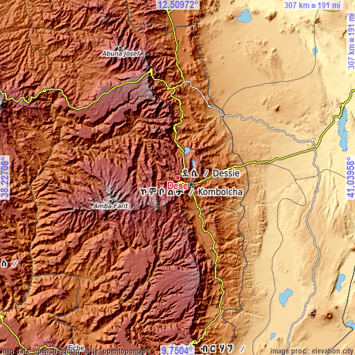 Topographic map of Desē