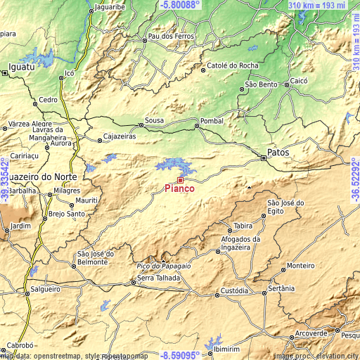 Topographic map of Piancó