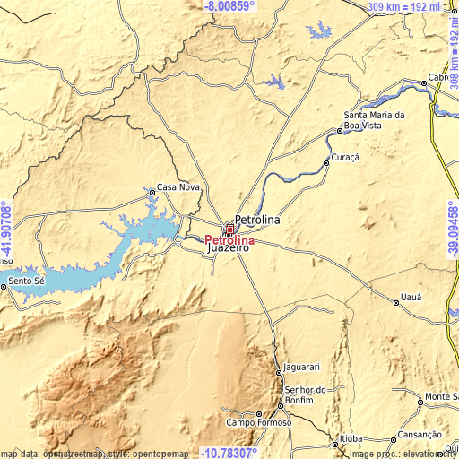 Topographic map of Petrolina