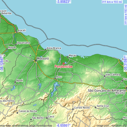Topographic map of Pendências