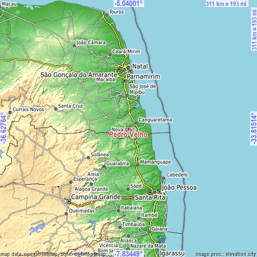 Topographic map of Pedro Velho