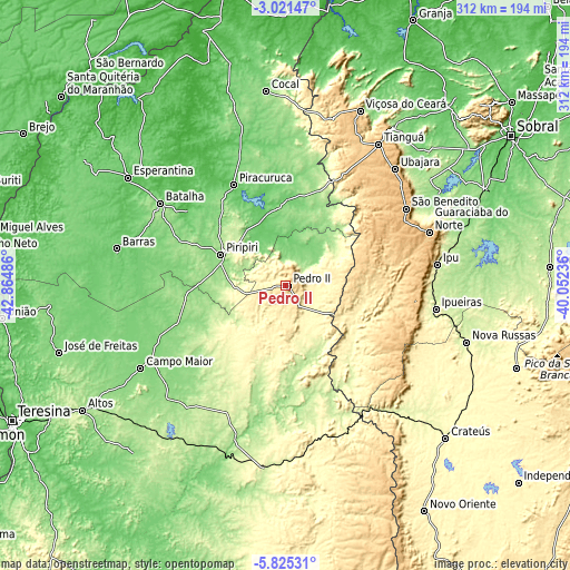 Topographic map of Pedro II