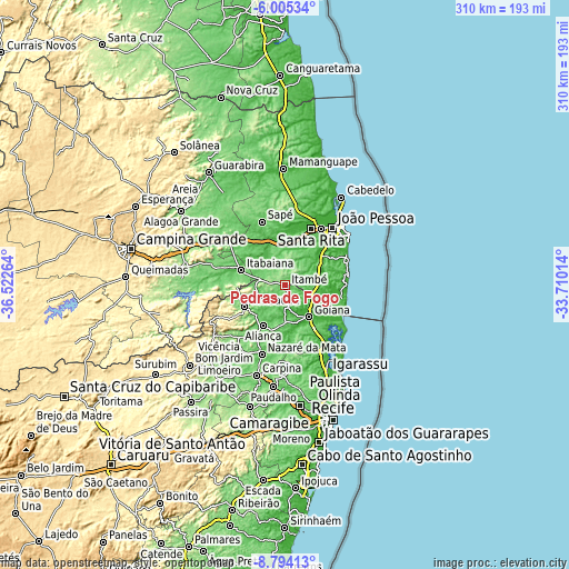 Topographic map of Pedras de Fogo